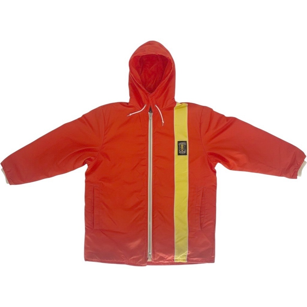 Vintage Americas Cup Sailing Jacket Red Yellow Stripe Hooded Parka Mens XL